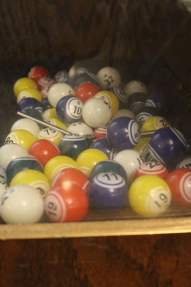 Bingo balls in the cage